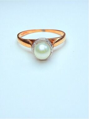 Estate 14K Solid Gold 5MM Natural Pearl Solitaire Fine Classic Vintage Ring